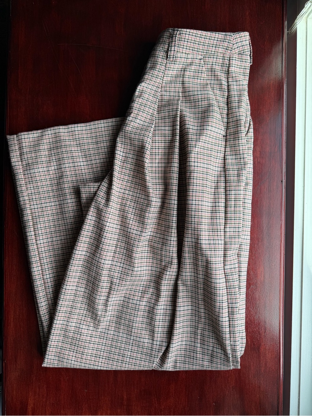 Maeve Wide-Leg Plaid Pants - Cream Pink Check